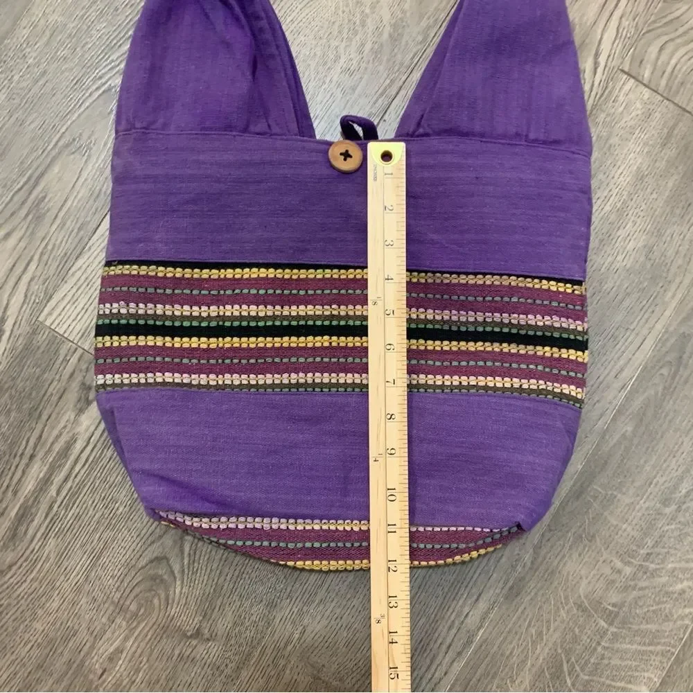 Handcrafted Purple Hobo Bag with Decorative Embroidered Stripes